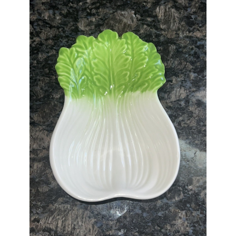 Celery, Bok Chou Shaped Ceramic Dish Vintage Japan Vegetable Bowl Small Chip Pic